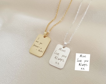 Actual Handwriting Necklace, Personalised Signature Necklace, Engraved Handwriting Message Jewellery, Memorial Gift