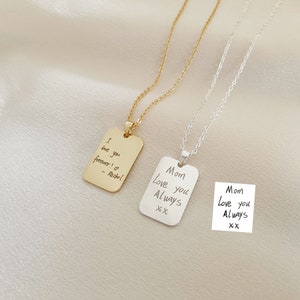 Actual Handwriting Necklace, Personalised Signature Necklace, Engraved Handwriting Message Jewellery, Memorial Gift image 1