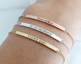 Gepersonaliseerde staafarmband•Gepersonaliseerde naamarmband•Stapelarmband•Coördinaten armband•Gift voor haar•Bruidsmeisjes cadeau