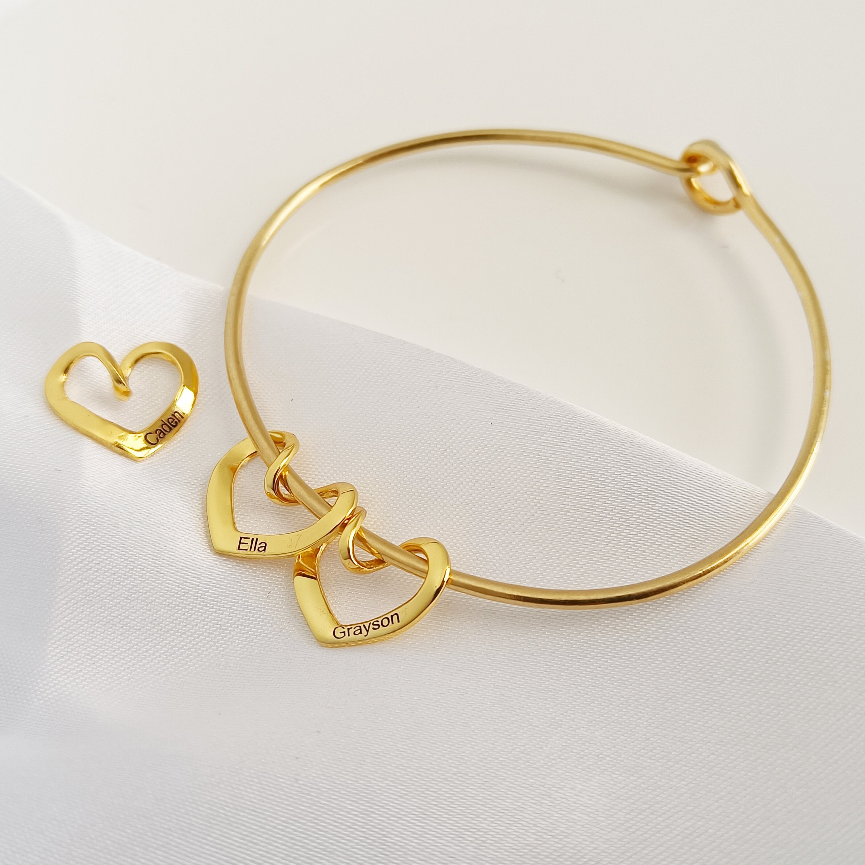 Custom Bangle Bracelet With Heart Shapemother Braceletcustom - Etsy