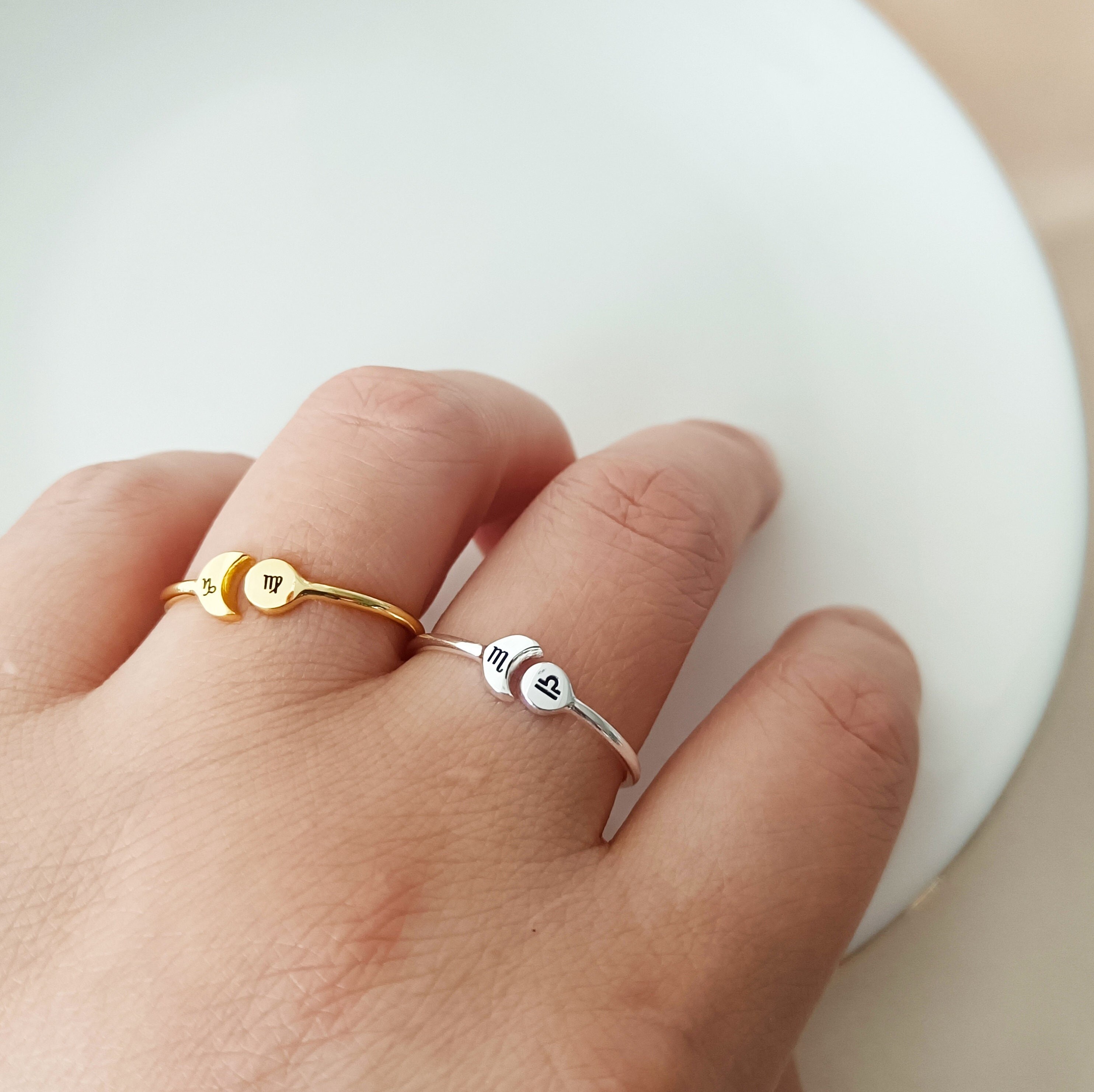 925 Silver Sustom Zodiac Constellation Ring•Custom Ring•Sun and Moon ring•Zodiac ring•Night and Day Ring•Couple ring