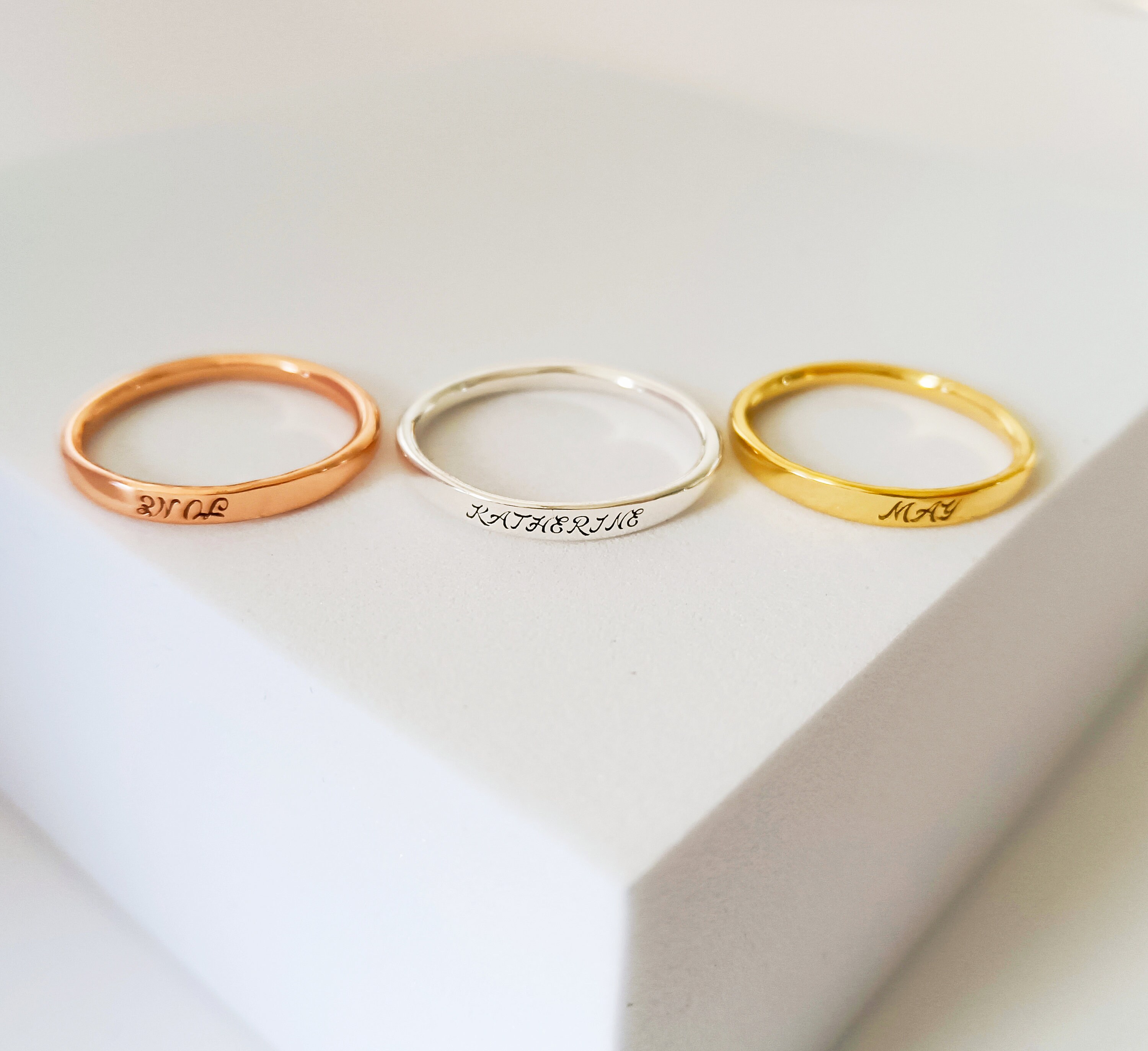 Stacking Rings Personalized Personalized Name Ring • Custom Stacking Rings • Delicate Engraved Ring ...