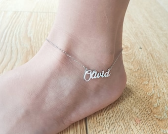 Bracelet de cheville avec nom personnalisé • Bracelet de cheville en argent personnalisé • Bracelet de cheville avec nom • Bracelet de cheville avec nom personnalisé exclusif • Cadeau d'anniversaire • Cadeau de fête des mères