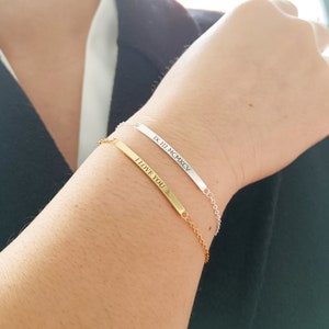 Bracciale a barra personalizzatoBraccialetto con nome personalizzatoBraccialetto impilabileBracciale con coordinateRegalo per leiRegalo per damigelle d'onore immagine 4