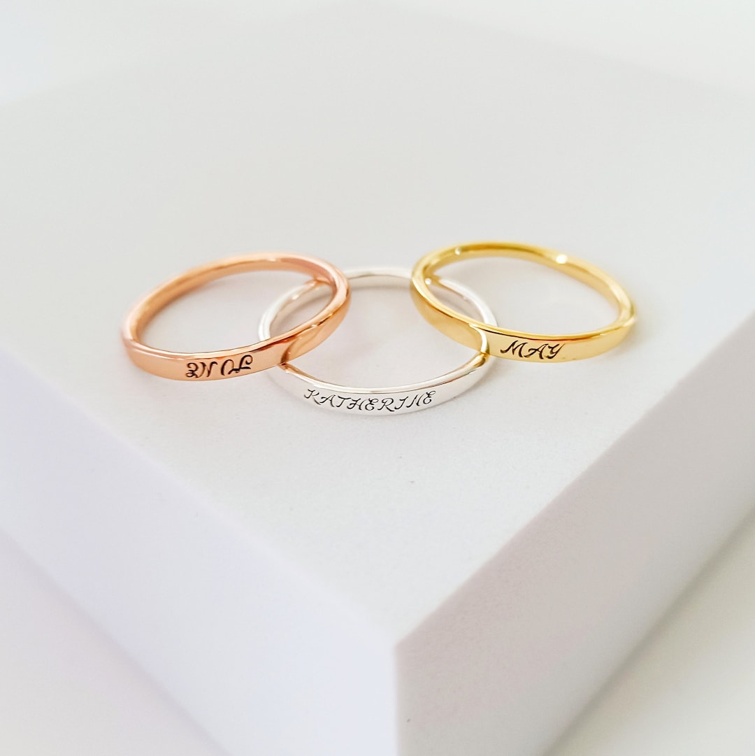 Personalized Name Rings Stackable Personalized Name Ring • Custom Stacking Rings • Delicate Engraved Ring ...