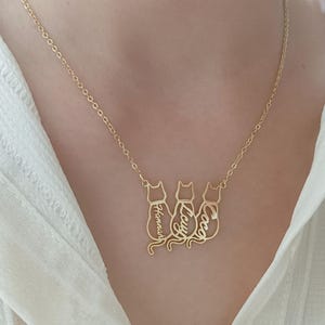 Personalized Cat Name Necklace, Pet Name Necklace, Custom Named Cat Necklace,Cat Silhouette Jewelry, Cat Memorial Gift, Gift for Cat Lovers