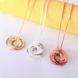 Custom Name Necklace•Russian Ring Pendant Necklace•Engraved Name Necklace Rose Gold Silver•Gift for Mom•Family Necklace