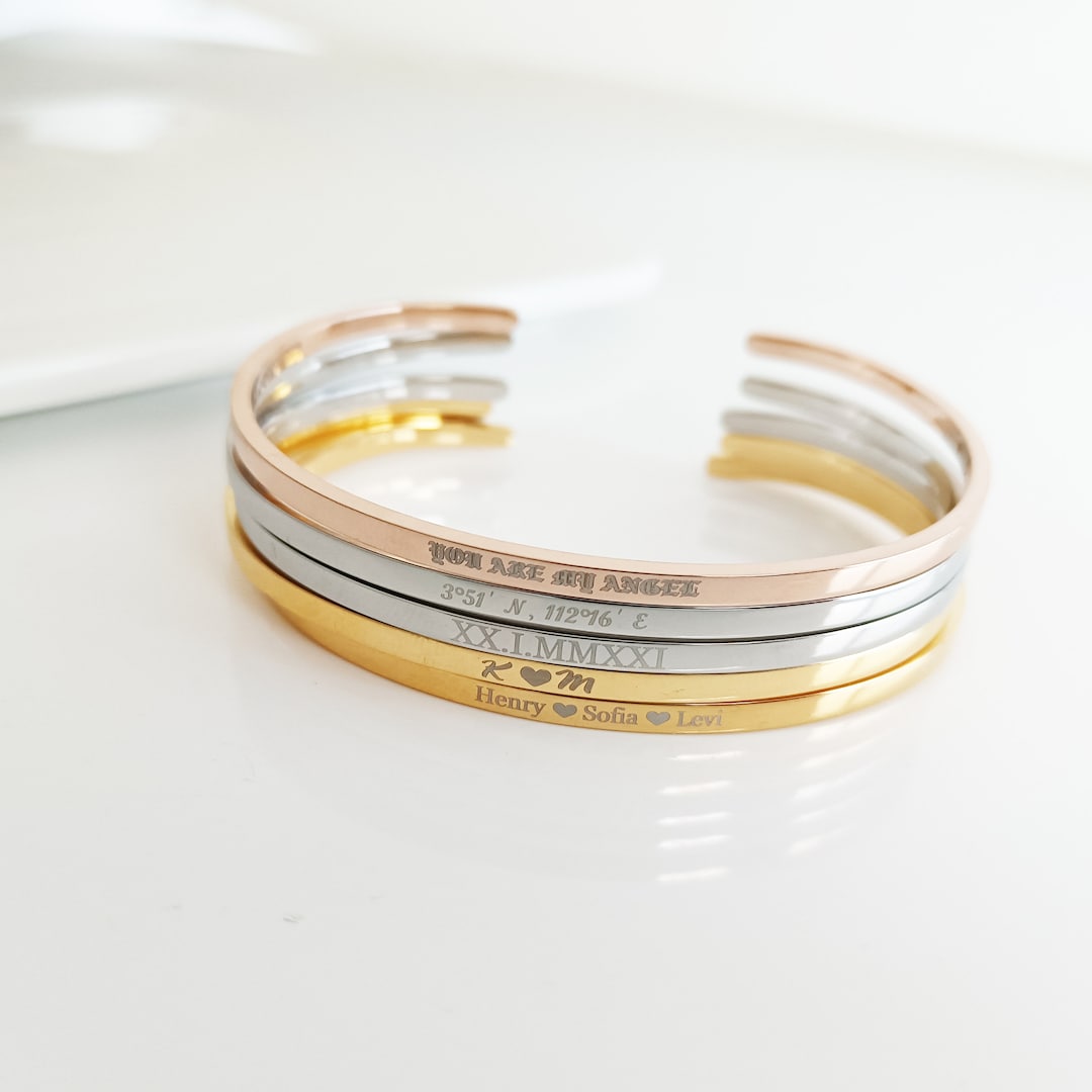 Custom Engraved Bracelet,personalized Name Bangles,special Date ...