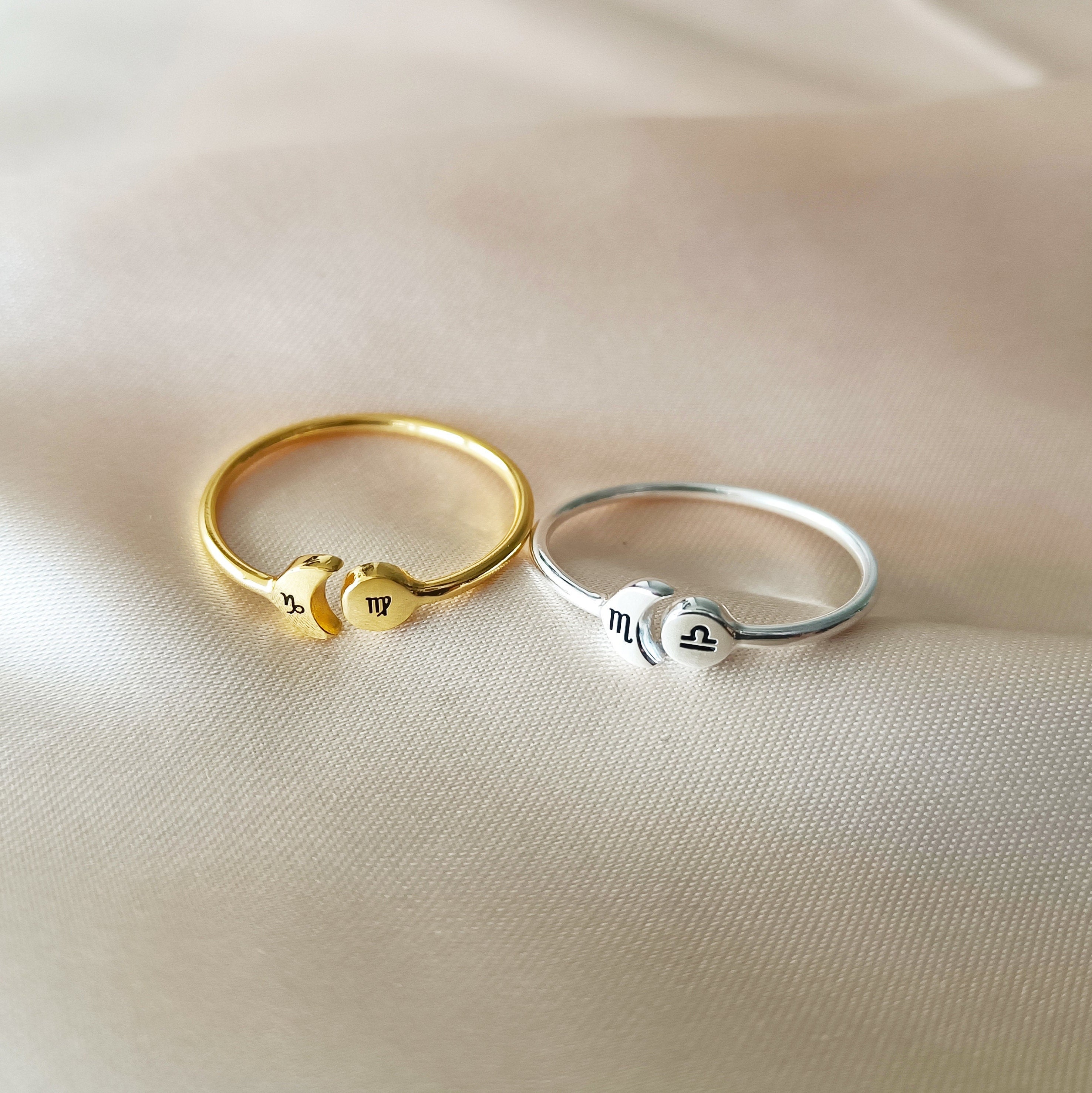 925 Silver Sustom Zodiac Constellation Ring•Custom Ring•Sun and Moon ring•Zodiac ring•Night and Day Ring•Couple ring