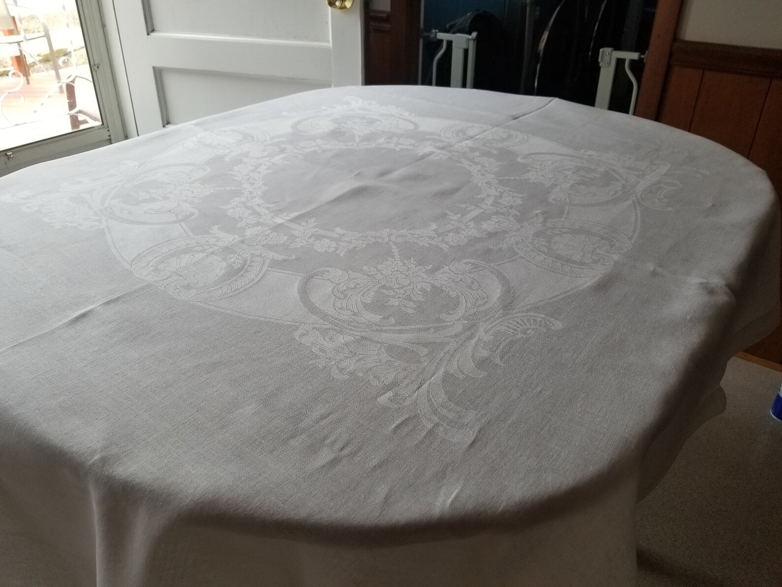 Vintage White Damask Tablecloth Etsy