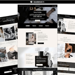 May include: A website homepage for a business coach. The website features a black and white color scheme with images of a woman in various poses. The text on the website includes the words "Let's Launch Your Day Dream", "My Style", "Fashion Beauty Lifestyle", and "What is Life Coaching?"