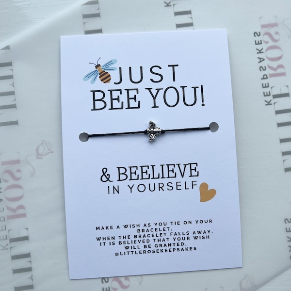 Just Be You, Happy Birthday, Letterbox gift, Bee Gift, Friendship gift, Wish Bracelet, Believe in yourself, Positive Quotes,