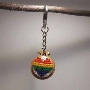 Rainbow Heart Cross Stitch Keychain