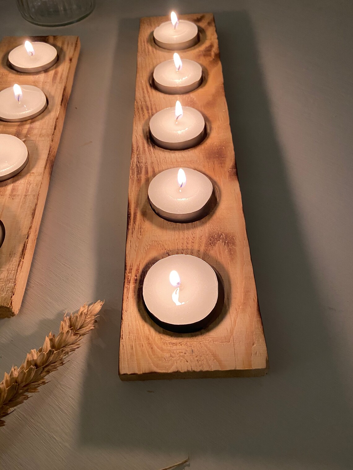 Rustic Wooden Tea Light Holder With Burn Effect Pallett Wood Etsy