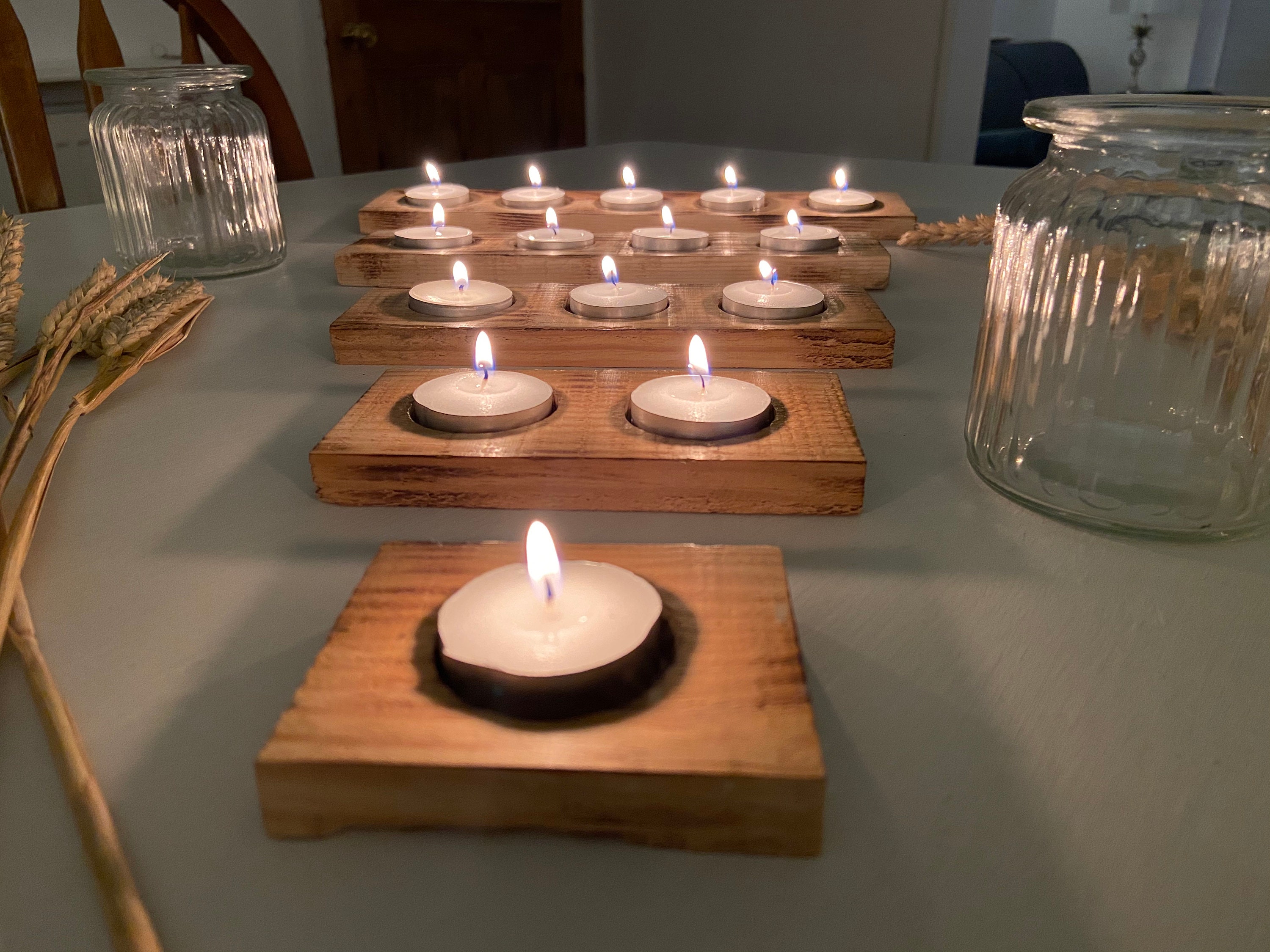 Rustic Wooden Tea Light Holder With Burn Effect Pallett Wood Etsy