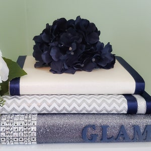 Glam BookStack (Set of 3), Navy Blue Home Decor, Bling Books, Coffee Table Books, Bedroom Home Decor