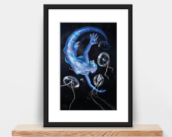 Mermaid - moon mermaid -Jellyfish mermaid - Moon Jellyfish Fantasy art