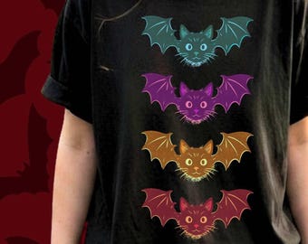 Black Cat Bat Cryptid Shirt Halloween Shirt Mythical Creature Spooky Cat Bat Shirt Halloween Pajamas I Want To Believe Mystery Animal