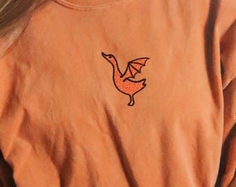 Halloween Embroidery Bat Goose Embroidered Goth Goose Bat Goose Creature Shirt Halloweenshirt Halloween Goose  Spooky Goose Cryptid Shirt