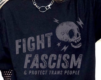 Camiseta de calavera gótica punk, lucha contra el fascismo, protege a las personas trans, defiende la igualdad, derechos trans, derechos trans, antifascista, resistencia, antifascismo