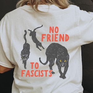 Maglietta antifascista Black Cat, maglietta retrò di sinistra, maglietta Antifa Panther, maglietta "Combatti il ​​fascismo", maglietta antinazista "Combatti il ​​fascismo", potere al popolo
