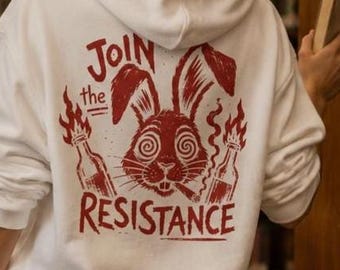Resist Rabbit Hoodie Linocut Rabbit Graphic Protest Hoodie Antifa Hoodie Ungovernable Rabbit Fight Fiascism Sweatshirt Punk Vegan Linocut