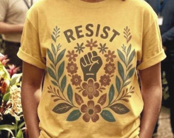 Resist Shirt Dark Academia Botanical Linocut Shirt Resistance Antifascist Shirt Retro Leftist Fight Fascism Shirt Anti Maga Shirt Antifa