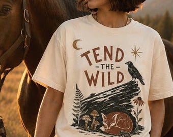 Tend the Wild Ecology Shirt Wild Fox Shirt Fungi Shirt Mycology Mushroom Shirt Fern Wilderness Camping Adventure Shirt Forager Gifts