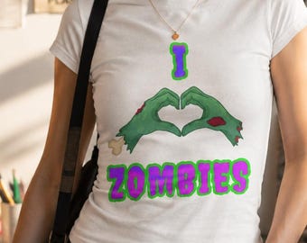 I Heart Zombies T-Shirt: Vintage Horror Punk Horror Shirt Goth Horror Style Fitted Women's Style