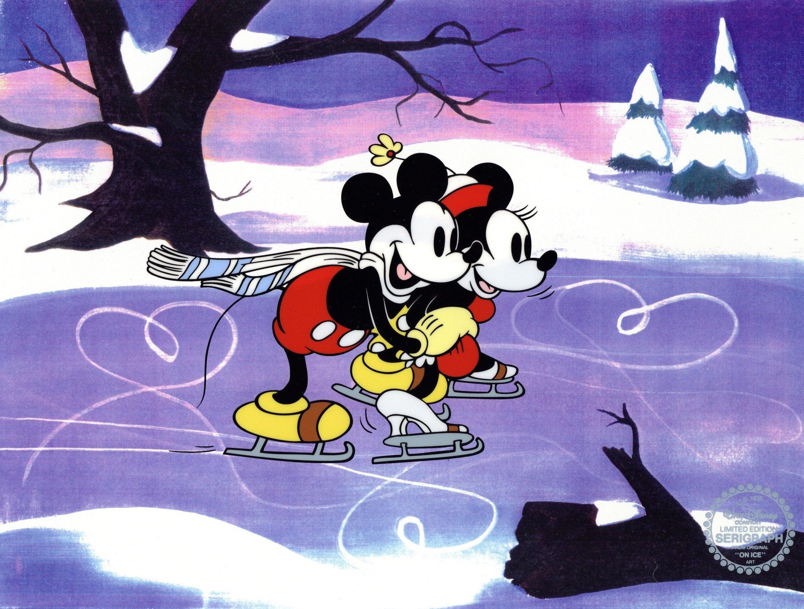 Mickey Mouse and Minnie Mouse Skating Lesson Sericel - Etsy 日本