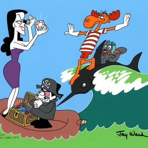 Rocky and Bullwinkle Limited Edition Cel Signed by Jay Ward: Rocky, Bullwinkle, Boris Badenov, Natasha Fatale