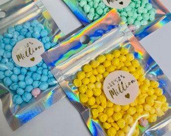 Bolsa de regalo con texto "Eres uno en un millón de dulces". Dulces obsequios para San Valentín o bodas.