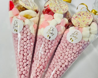Baby Shower, Conos dulces para revelar el bebé, Oh Baby Sweets - Tema rosa