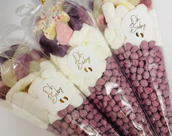 Baby Shower Baby Reveal Sweet Cones Oh Baby Sweets Purple and White Theme