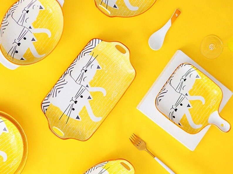 Japanese Style Cute Neko Cat Dishes Cutlery Soup Bowl Noodle Etsy