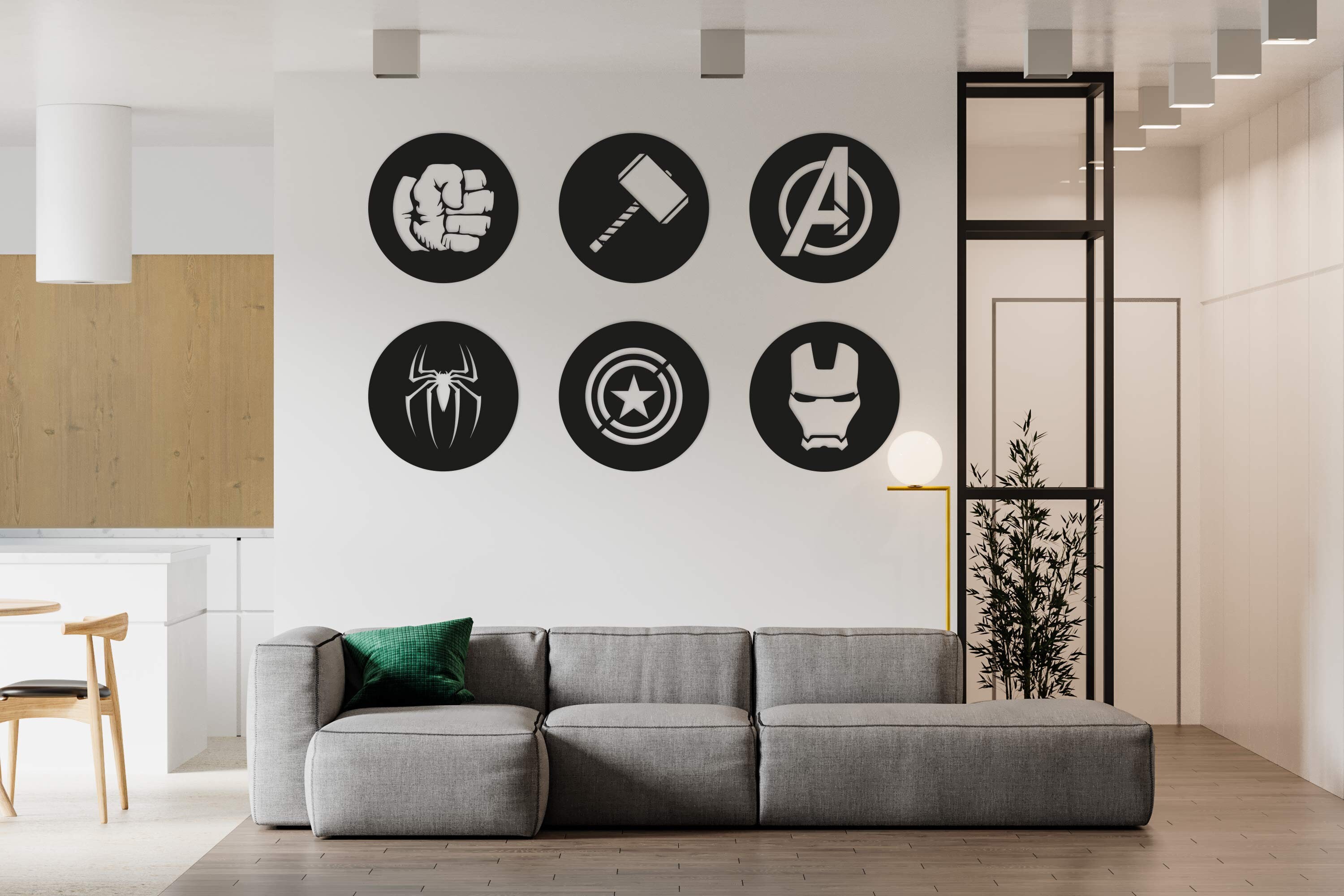 Avengers Wood Wall Art Set of 6 3D Wooden Superhero Logo Wall Etsy