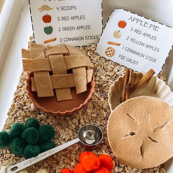 Apple Pie & Apple Crisp Sensory Bin Cards for Toddlers, Fall Activity, Autumn Play