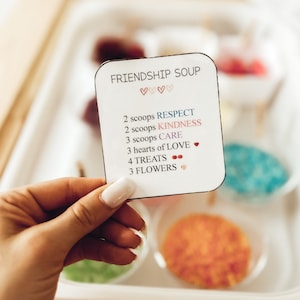 Carte didattiche per la zuppa dell'amicizia - Contenitore sensoriale per San Valentino
