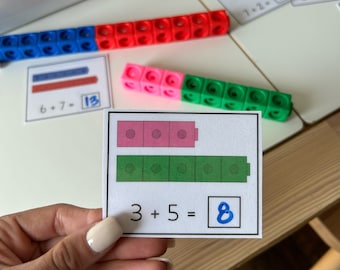 Snap Cubes Math Addition Cards, Adding, Numbers, Comparing, Toddler Counting Activity