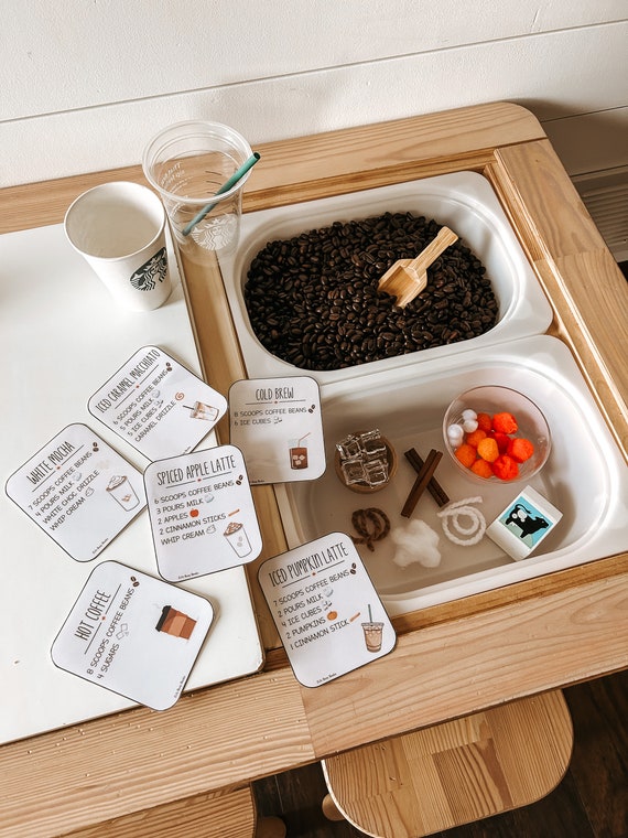 How to make a Coffee Themed Sensory bin for 2 Year Old - Time for Toddlers