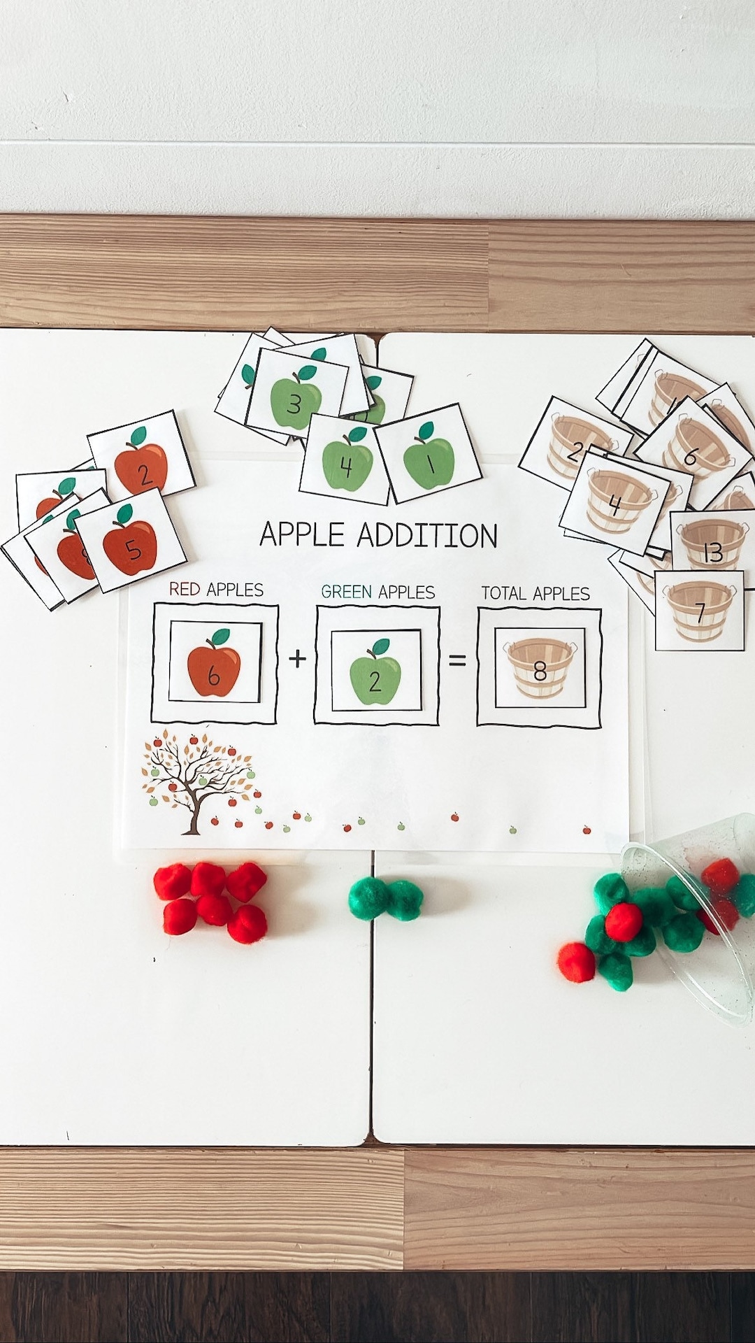 Apple Addition, Math, Toddler Learning Activity, Numbers, Fall, Pom ...