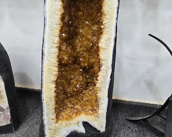 Geoda catedral de citrino grande – 45 kg de racimo de cristales dorados naturales para decoración llamativa