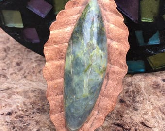 Jasper on copper Alder leaf pendant