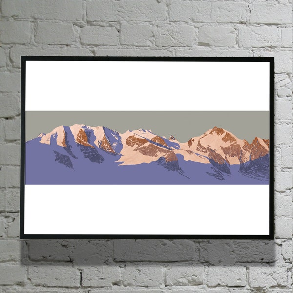 Piz Palü und Freunde - Digitale Malerei Landschaft - HD Druck 100X30 cm