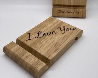 Custom Engraved Phone Stand - Wooden Phone Holder - Phone Strap - Personalized Phone Case