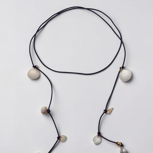 Multiuse/multi-purpose leather wrap charm necklace with shells & pearls