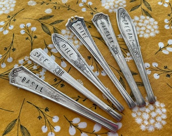 Herb Markers ~Handcrafted ~Vintage Silver Plated ~Plant Decor ~Hand stamped