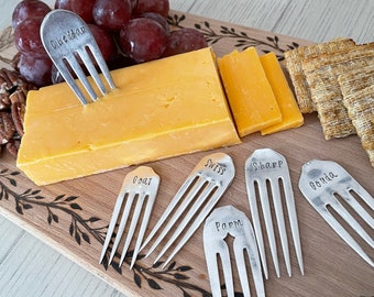 Cheese Marker-DOUBLE SIDED-hand stamped-Vintage Silver Plated-Repurposed-Charcuterie-Gift idea