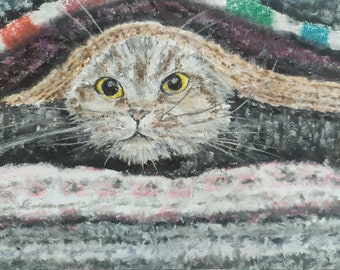 Dessin pastel encadré chat