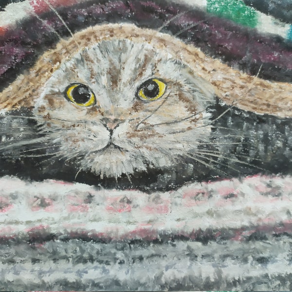 Dessin pastel encadré chat